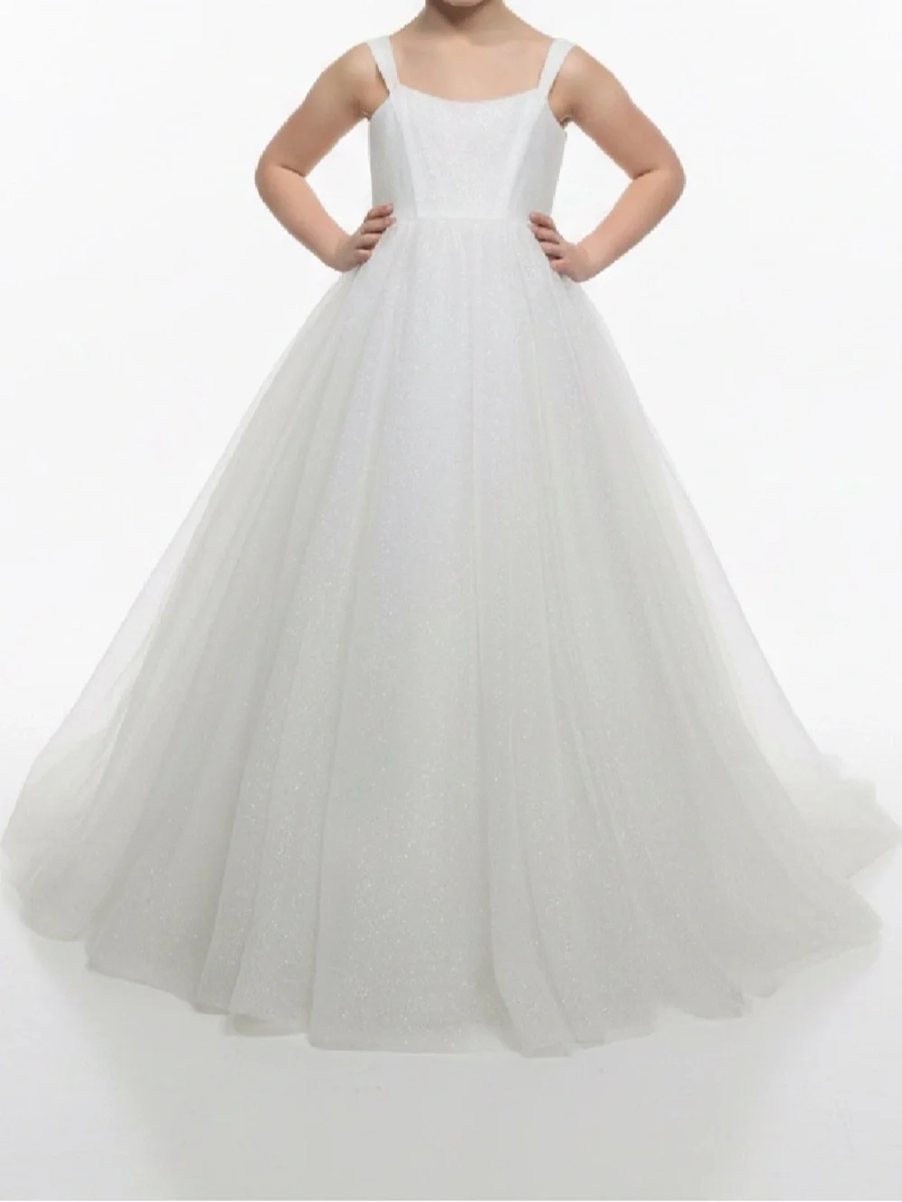 Sherri Hill White Sparkle Tulle Ballgown for Girls